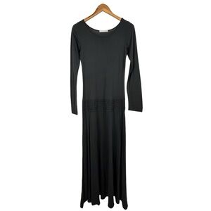 Enza Costa Dark Gray Cotton Blend T-Shirt Maxi Dress Long Sleeve Smocked Waist L